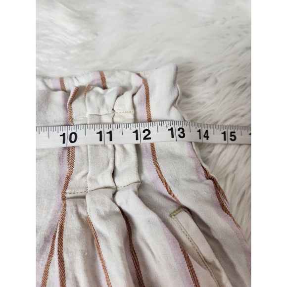 Anthropologie Womens Paperbag Shorts White Red Stripe Stretch Pull On‎ Pockets 4 - Picture 3 of 6